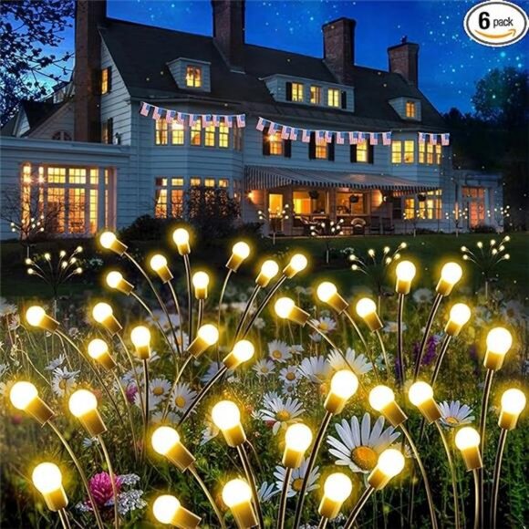 6-Pack Solar Garden Lights, Upgraded 48 LED Firefly Solar Swaying Lights - Picture 7 of 7